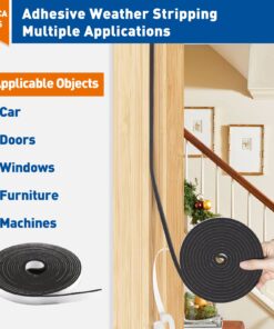MAGZO Weather Stripping Door Seal, 1/2 Inch Wide X 1/8 Inch Thick Adhesive Foam Tape Soundproof Weatherstripping for Windows, 3 Rolls Total 50FT Black 1/2in * 1/8in * 50FT 32 815b1UPXhbL