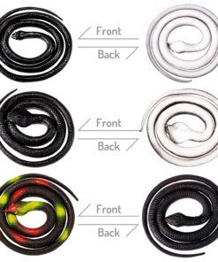 Whaline Large Realistic Rubber Snakes 52inch and 3Pcs Fake Snake Prank Toys 31.5inch, 2 Size Scary Fake Black Mamba Snake for Garden Props to Keep Birds Away, Pranks, Halloween Party Decoration 10 815bJjNxZWL