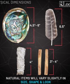 Smudge Kit - White Sage, Palo Santo, Abalone Shell, Smudging Feather, for Healing, Purifying, Meditating & Incense (Essentials) 28 815bO Jw8DL 1