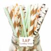 Charmed Forest Woodland Animal Theme Paper Straw in Brown Stripe Green, Orange and Ash Print 27 815cHZud7DL