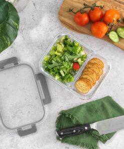 JoyJolt Divided Food Storage Containers with Lids Airtight. 5 Pack Glass Meal Prep Containers 2 Compartment Set Glass Bento Box. Reusable Food Containers, Portion Control Containers for Weight Loss Gray 36 815kH4DOWeL