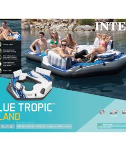 Intex Blue Tropic Inflatable 5 Person Raft or Swimming Pool Island Water Floating Lounger Raft with Backrests, Built in Cooler, and 4 Cupholders 27 815l 0AsJ8L