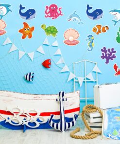 48 Pcs Fish Cut-Outs Paper Colorful Classroom Decoration Ocean Sea Animal Cutouts Accents Fish Accents Cutouts with Adhesive Point Dots for Bulletin Board School 5.9 x 5.9 Inch 13 815pAq8nxL