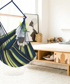 Hammock Sky Large Brazilian Hammock Chair Cotton Weave - Extra Long Bed - Hanging Chair for Yard, Bedroom, Porch, Indoor/Outdoor (Blue & Green) Blue & Green (Not Include Hanging Kit) 31 815pWeJzPeL 3