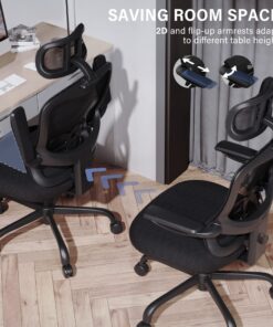 LANDOMIA Ergonomic Office Desk Chair - Mesh Office Chair with Flip up Arms & Adjustable Back Height - Comfortable Computer Task Chairs with Lumbar Support for Heavy People Black 29 815qfqNs1oL