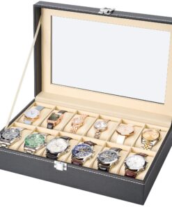 READAEER 12 Slot PU Leather Watch Box Display Case Jewelry Organizer with Glass Top 27 815rNfsmgCL