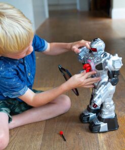 Think Gizmos Large Remote Control Robot for Kids – Superb Fun Toy RC Robot – Remote Control Toy Shoots Missiles, Walks, Talks & Dances (10 Functions) (Silver) Silver 34 815tskOygL