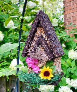 Handmade Edible Birdhouse- Tall Dark- Unique Reseedable Bird Feeder Wooden Birdhouse Covered w/Birdseed- Made in The USA Dark Roof 33 8161cT7PKL
