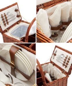 Juvale Wicker Picnic Basket for 4 with Utensils, Glasses, and Insulated Cooler Bag - Luxury Camping, Picnic Essentials, Picnic Kit 44 8163 kLIf4L