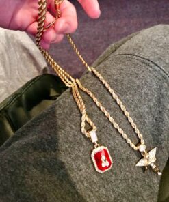 Jewel Town Mens Gold Angel & P Ruby Bundle Set Cz Pendant Hip Hop 24" & 30" Rope Chain D463 28 8166jRhfrL