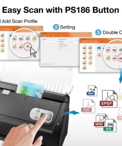 Plustek PS186 Desktop Document Scanner, with 50-pages Auto Document Feeder (ADF). For Windows 7 / 8 / 10 / 11 (Intel/AMD only) 11 816FyREZDL