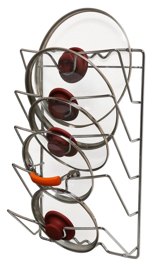 DecoBros Wall Door Mounted Pot Lid Rack, Chrome Finish