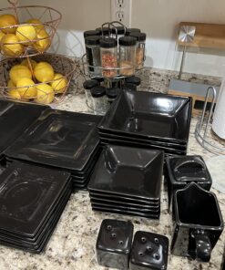 10 Strawberry Street Nova Square 45 pc Dinnerware Set, Black 38 816MbBKjKTL