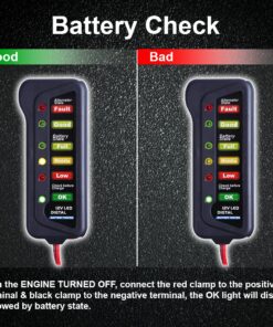 CARTMAN 12V Car Battery Alternator Tester, Test Battery Condition & Alternator Charging, LED Indication 22 816NNRNridL