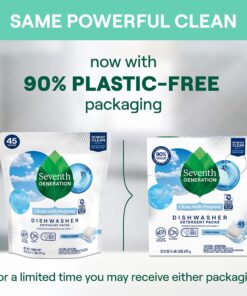 Seventh Generation Dishwasher Detergent Packs for Sparkling Dishes Free & Clear Dishwasher Tabs 45 Count, Pack of 2 (Packaging May Vary) Free and Clear 45 Count (Pack of 2) 23 816Q3zZRBL
