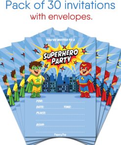 Alternative view of 30 Superhero Birthday Invitations with Envelopes (30 Pack) - Kids Birthday Party Invitations for Boys or Girls