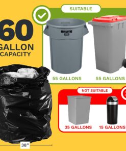 ToughBag 55 Gallon Trash Bags, Large 55-60 Gallon Industrial Trash Bags, Black Garbage Bags, 38 x 58" (100 COUNT) - Outdoor Trash Can Liners for Commercial, Janitor, Lawn and Leaf - Made in USA 55 Gallon / 38x58 100 Count (Pack of 1) 7 816Tm5uUweL