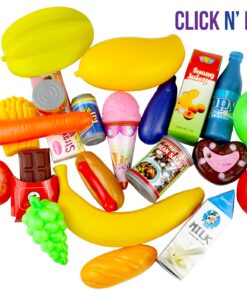 Precious Toys Shopping Cart with Food, Play Grocery Cart with 23 Pieces, Fits 18 inch Baby Dolls, Smooth Rolling Wheels, Folds for Easy Storage, Gift for Kids Ages 2+,Pink & Black 27 816W6aAAxkL