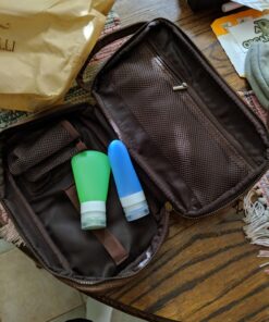 Vetell Classic Men's Leather Toiletry Bag and Dopp Kit with Upper and Lower Zippered Compartments, 2 Mesh Bottle Pouches, and Carrying Handle - The Best Gift for Men. 65 816WBk0964L