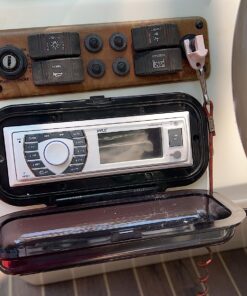 Pyle Water Resistant Marine Stereo Cover - Smoke Colored Heavy Duty Boat Radio Protector Shield with Flip-up Door & Spring Loaded Release - Mounting Gasket Included - Pyle PLMRCB1 Black Standard Packaging 23 816Zc2h5UL