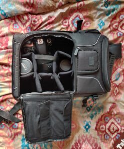 USA Gear DSLR Camera Backpack Case - 15.6 inch Laptop Compartment, Padded Custom Dividers, Tripod Holder, Rain Cover, Long-Lasting Durability and Storage Pockets - Compatible with Many DSLRs (Black) Black 54 816eAftUJL