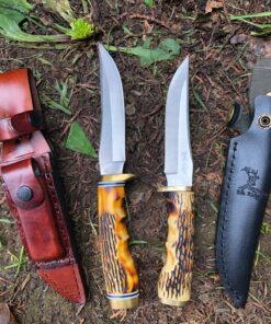 Uncle Henry 153UH Golden Spike Fixed Blade Knife with 5in High Carbon S.S. Blade, Staglon Handle, Sharpening Stone, Full Tang, and Leather Sheath for Hunting, Skinning, Camping, and Outdoors 153UH Golden Spike (Box) 28 816eOwEMz8L