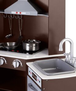 Amazon Basics Kids Corner Wooden Kitchen Toy Playset with Stove, Oven, Sink, Fridge and Accessories, for Toddlers, Preschoolers, Children Age 3+ Years, Espresso/Gray, 39.37"L x 28.35"W x 35.04"H Corner Kitchen 27 816f7jHJeL