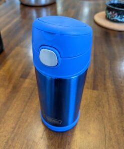 THERMOS FUNTAINER 12 Ounce Stainless Steel Vacuum Insulated Kids Straw Bottle, Blue Solid Color 40 816fRSBSngL
