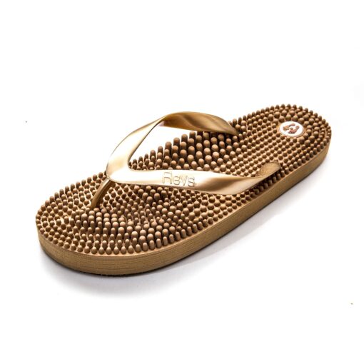 Revs - Lights - Men's and Women's Reflexology Massage Flip Flops 6 Women/5 Men Gold