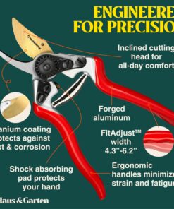 Haus & Garten PrecisionPRO 8" Titanium Pruning Shears - Heavy Duty Professional Bypass Pruner - Use As Rose Clippers, Premium Gardening Secateurs, Garden Scissors, Handheld Yard, Tree, & Plant Tool 22 816hVF54ktL
