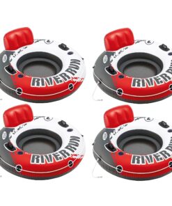 Intex River Run 1 Water Tube Lake Raft Inflatable Pool Floats with 2 Heavy Duty Handles, Backrest, and 2 Cupholders, Red (4 Pack) 12 816indKMy6L