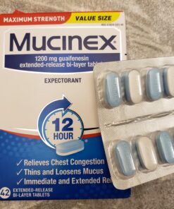 Mucinex 12 Hour 1200mg Maximum Strength Guaifenesin Chest Congestion & Mucus Relief, Guaifenesin Expectorant Aids Mucus Removal, Chest Decongestant for Adults, Dr Recommended, 42ct Tablets 42 Count (Pack of 1) Release Tablets 42 816jml3TyAL 1