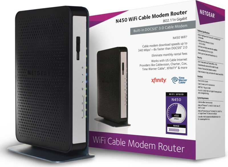 Catalog 1 NETGEAR N450-100NAS (8x4) WiFi DOCSIS 3.0 Cable Modem Router (N450) Certified for Xfinity from Comcast, Spectrum, Cox, Cablevision & More