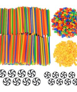 Playlearn LARGE 816 Piece Straws Builders Construction Building Toy – 8 Inch Full Size Straws - Giant Pack with Wheels and Special Connectors 26 816o4Kao32L