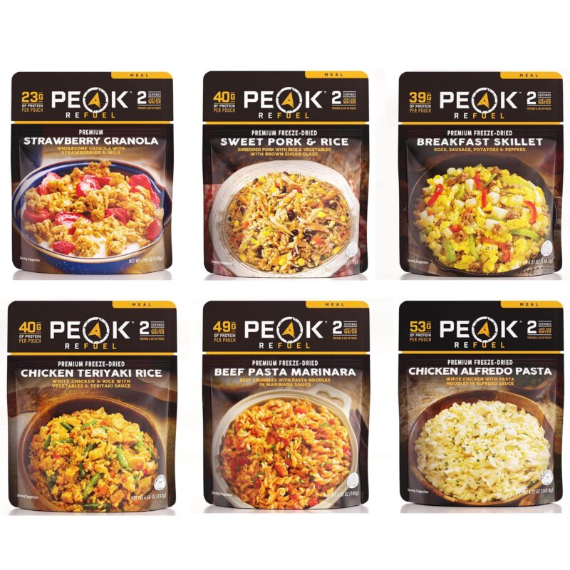 Peak Refuel Variety Meal Kit | 239g Protein | 4920 Calories | 100% Real Meat | Premium Freeze Dried Backpacking & Camping Food | 2 Servings | Ideal MRE Survival Meal Variety Pack