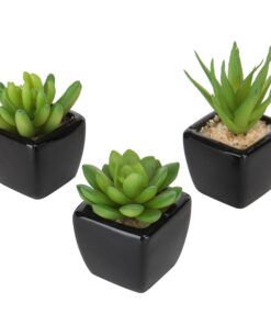 MyGift Set of 3 Faux Succulents in Mini Square Pots - Modern Home Decor Succulent Artificial Plants with Black Ceramic Planter Pot 22 816wvcIcEL