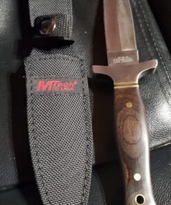 MTech USA – Fixed Blade Knife – Satin Finish Stainless Steel Blade, Brown Wood Handle with Stainless Steel Bolster, Includes Nylon Sheath - Hunting, Camping, Survival, Tactical – MT-20-03 38 8172JiRrsjL