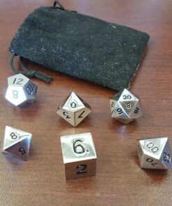 Set of 7 Polyhedral Metal Dice with Bag (16mm, Silver Color) 14 8172TiCqrgL