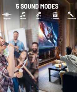 RHM K222 Karaoke Machine, with 2 Wireless Microphones & 5 Sound Modes, Support Optical/Bluetooth/AUX/USB/PC, Wooden Bluetooth Speaker for TV/Home/Meeting/Karaoke/Party, Gift for Music & Karaoke Lovers Gray 16 81750FO5M2L