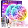 32.8ft Smart RGB LED Strip Lights, Music Sync Color Changing LED Lights Strip for TV Room Tiktok Party Work with Alexa Google Home, Remote, Voice Activated, APP Control (16.4ft+16.4ft) 2 X 16.4FT Remote, Voice Activated, APP Colorful