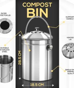 Utopia Kitchen Compost Bin for Kitchen Countertop - 1.3 Gallon Compost Bucket for Kitchen with Lid - Includes 1 Spare Charcoal Filter (Silver) Silver 27 817DxL7Xb8L