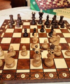 Wegiel Handmade European Ambassador Chess Set - Wooden 21 Inch Beech & Birch Board with Felt Base - Carved Hornbeam & Sycamore Wood Chess Pieces Ambassador - Brown 77 817EuxN9kL