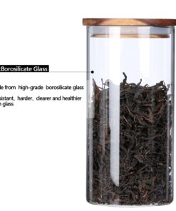 KKC HOME ACCENTS Clear Borosilicate Glass Storage Canister with Airtight Wood Lids,Sealed Glass Jar for Loose Leaf Tea,Grinder Coffee,Coffee Beans,Matcha Container,Fluid-oz 39 Floz 21 817KrQXORTL