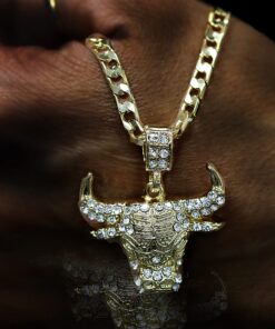 Mens Gold Tone Iced Out Bull Small Pendant with 5Mm 24", No Color, Size No Size 28 817LM29FJL