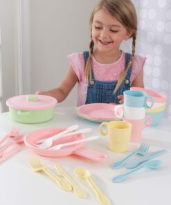 Alternative view of KidKraft 27-Piece Pastel Cookware Set, Plastic Dishes and Utensils for Play Kitchens, Gift for Ages 18 mo+