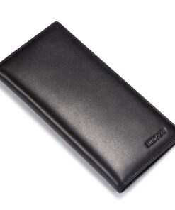 HISCOW Slim Leather Long Wallet for Men & Women, Italian Calfskin, Breast Pocket Wallet for Checkbook, Credit Cards (Black) Black 16 817O6YAGnL