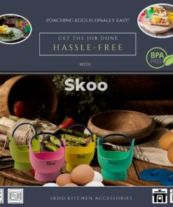 Egg Poacher - Skoo Silicone Egg Poaching Cups + Lids + Ebook - Egg Cooker Set - Perfect Poached Egg Maker - For Stove Top, Microwave and Instant Pot (Green, Red, Yellow, Turquoise, Dark Blue) Green, Red, Yellow, Turquoise, Dark Blue 19 817OHOR5pL