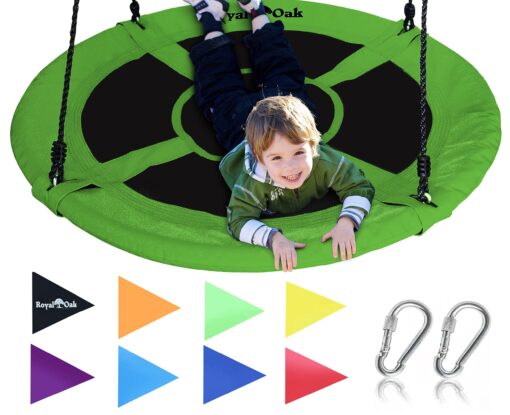 Royal Oak Saucer Tree Swing,Giant 40 Inches with Carabiners and Flags, 700 lb Weight Capacity, Steel Frame, Waterproof, Easy to Install with Step by Step Instructions, Non-Stop Fun! (Green) Green