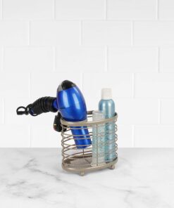 Spectrum Diversified Ashley Countertop Hair Dryer & Accessory Organizer Station Styling Tool Caddy for Brushes, Flat Irons, Curling Wands & Makeup Applicators, Satin Nickel 16 817TEqchzkL