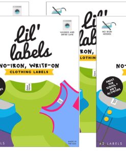 Clothing Labels, Write On Name, No Iron, Washer and Dryer Safe, Kids Label for Daycare and School, Made in USA (Set of 4) Set of 4